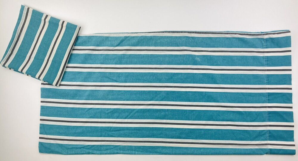 2 Westpoint Stevens King Teal Green & white Striped pillowcase Vintage 80s Black